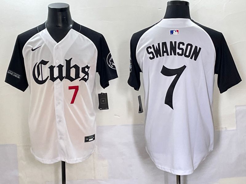 Men 2025 Chicago Cubs 7 Swanson white black Five generations Joint Name Nike MLB Jersey style 5